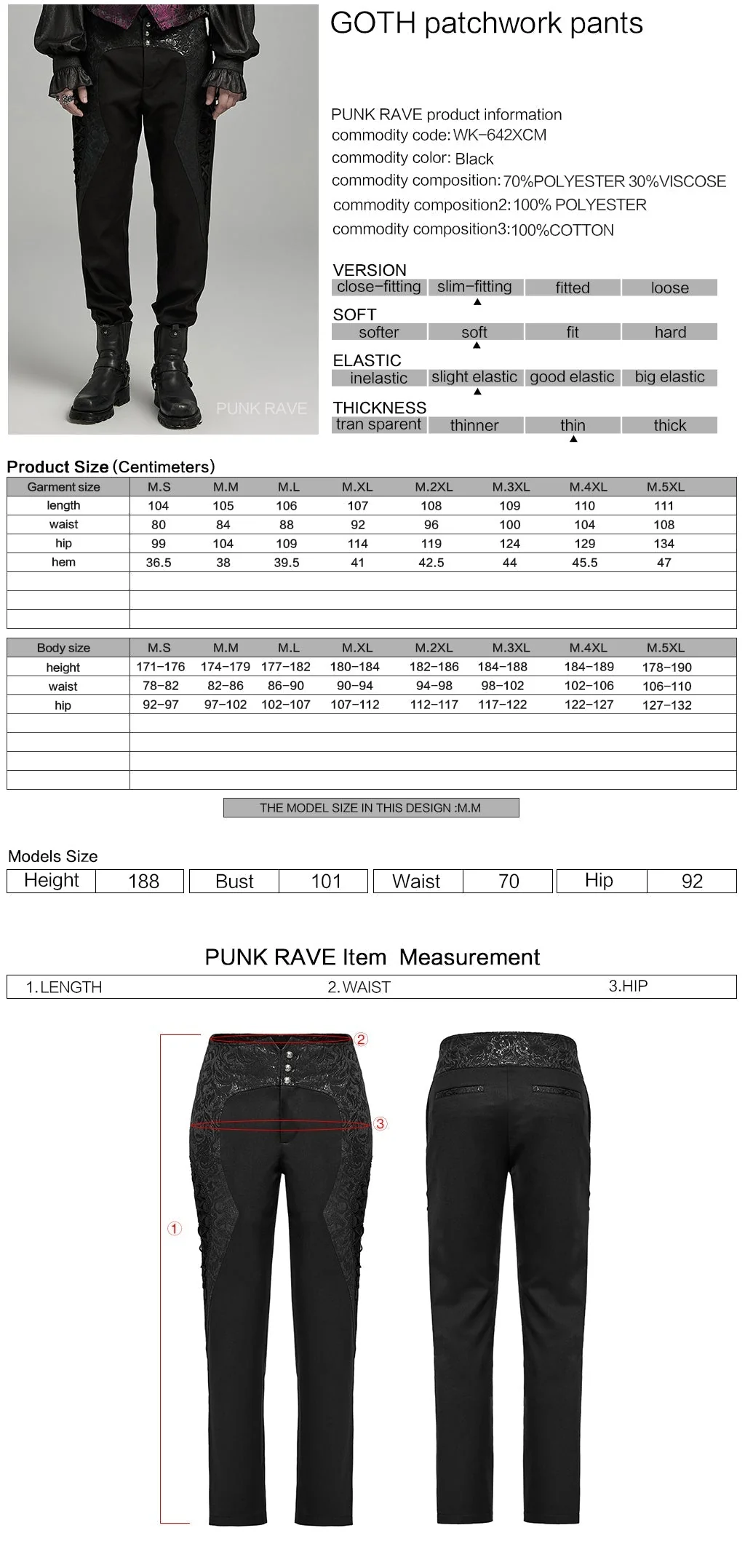 WK-642XCM Elegant black Brocade Gothic Pants with Intricate Lace Detailing - Image 12