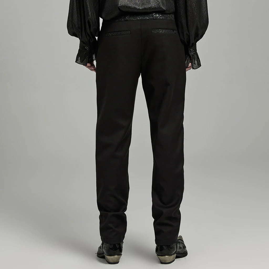 WK-642XCM Elegant black Brocade Gothic Pants with Intricate Lace Detailing - Image 14