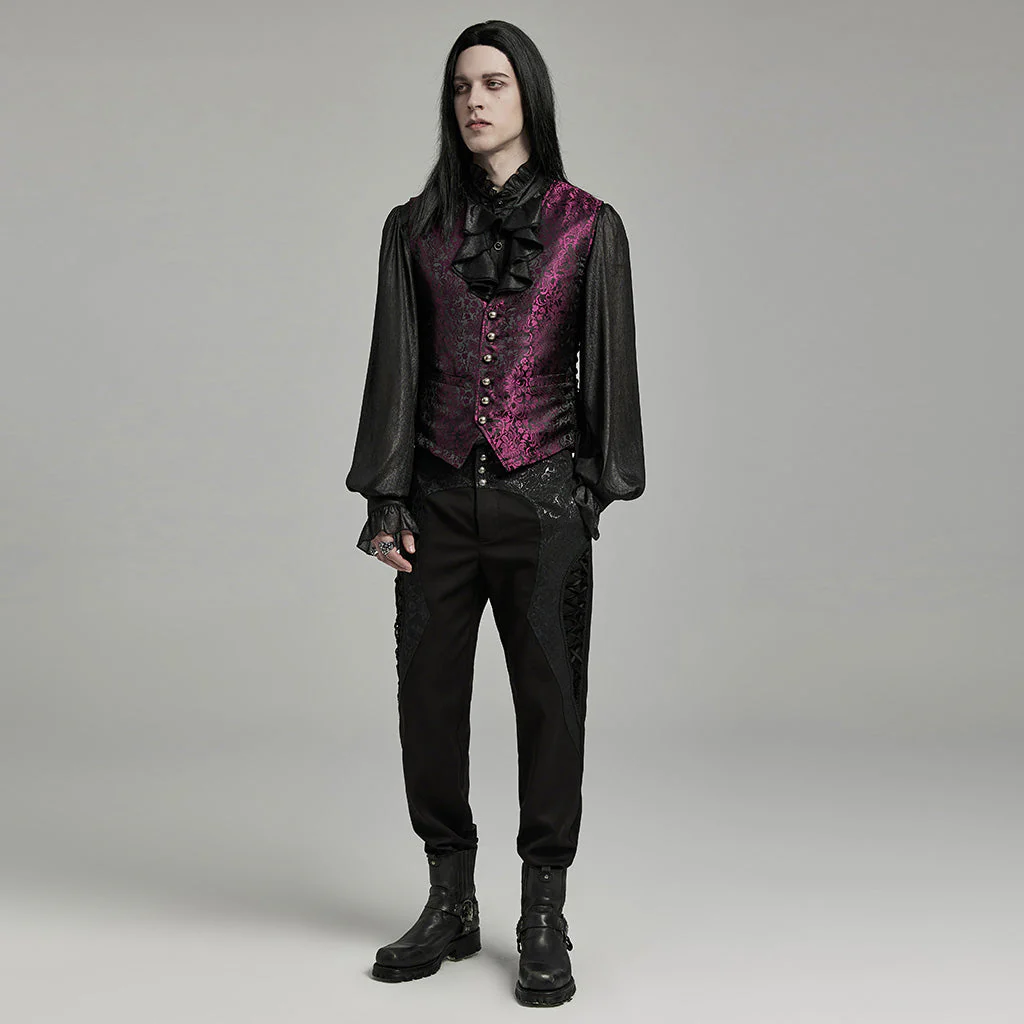 WK-642XCM Elegant black Brocade Gothic Pants with Intricate Lace Detailing - Image 15