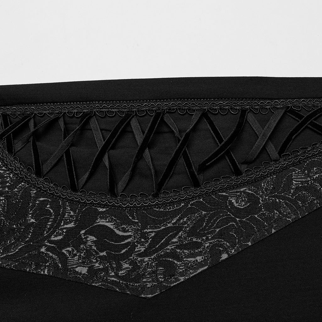 WK-642XCM Elegant black Brocade Gothic Pants with Intricate Lace Detailing - Image 18
