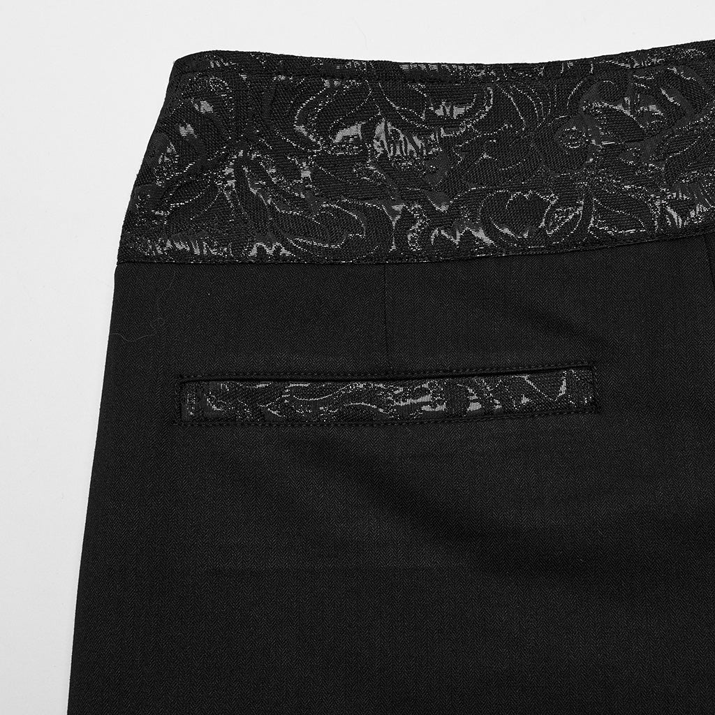 WK-642XCM Elegant black Brocade Gothic Pants with Intricate Lace Detailing - Image 28