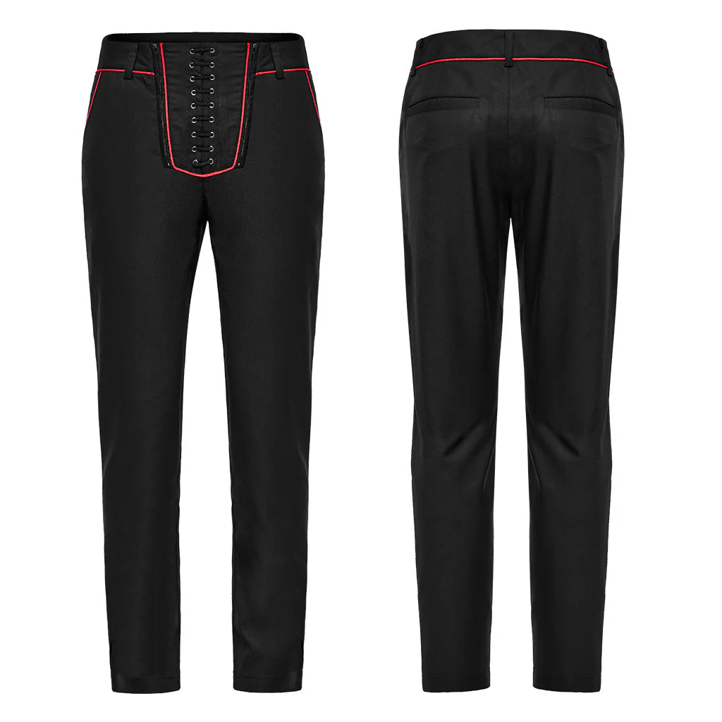 WK-644XCM Gothic black Slim-Fit Pants with Bold Red Stitching Accents - Image 25
