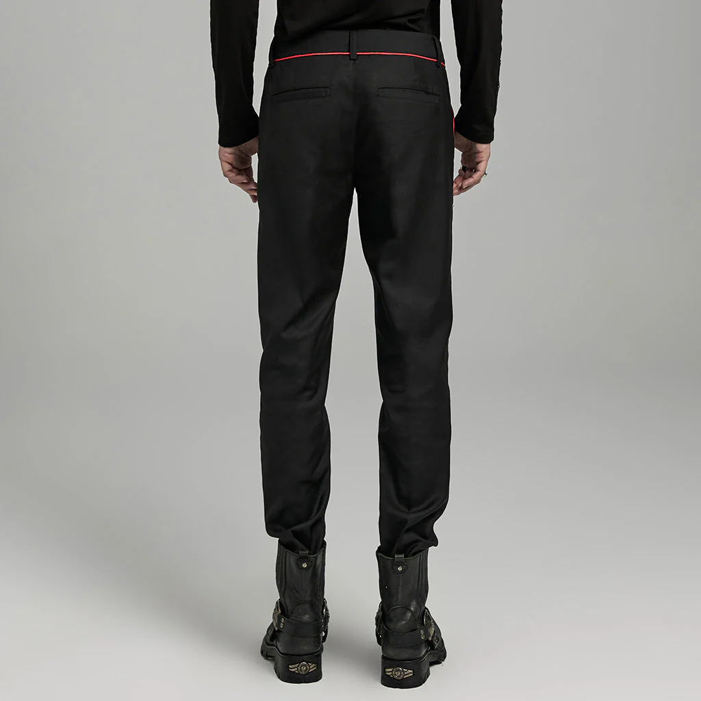 WK-644XCM Gothic black Slim-Fit Pants with Bold Red Stitching Accents - Image 42