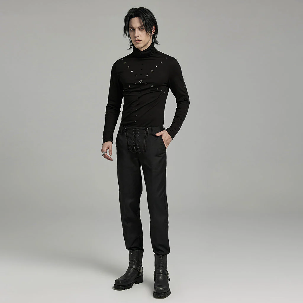 WK-644XCM Gothic black Slim-Fit Pants with Bold Red Stitching Accents - Image 52