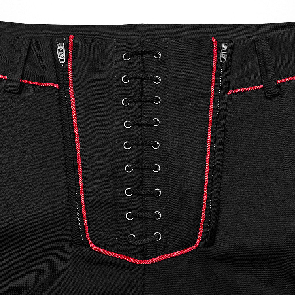 WK-644XCM Gothic black Slim-Fit Pants with Bold Red Stitching Accents - Image 7