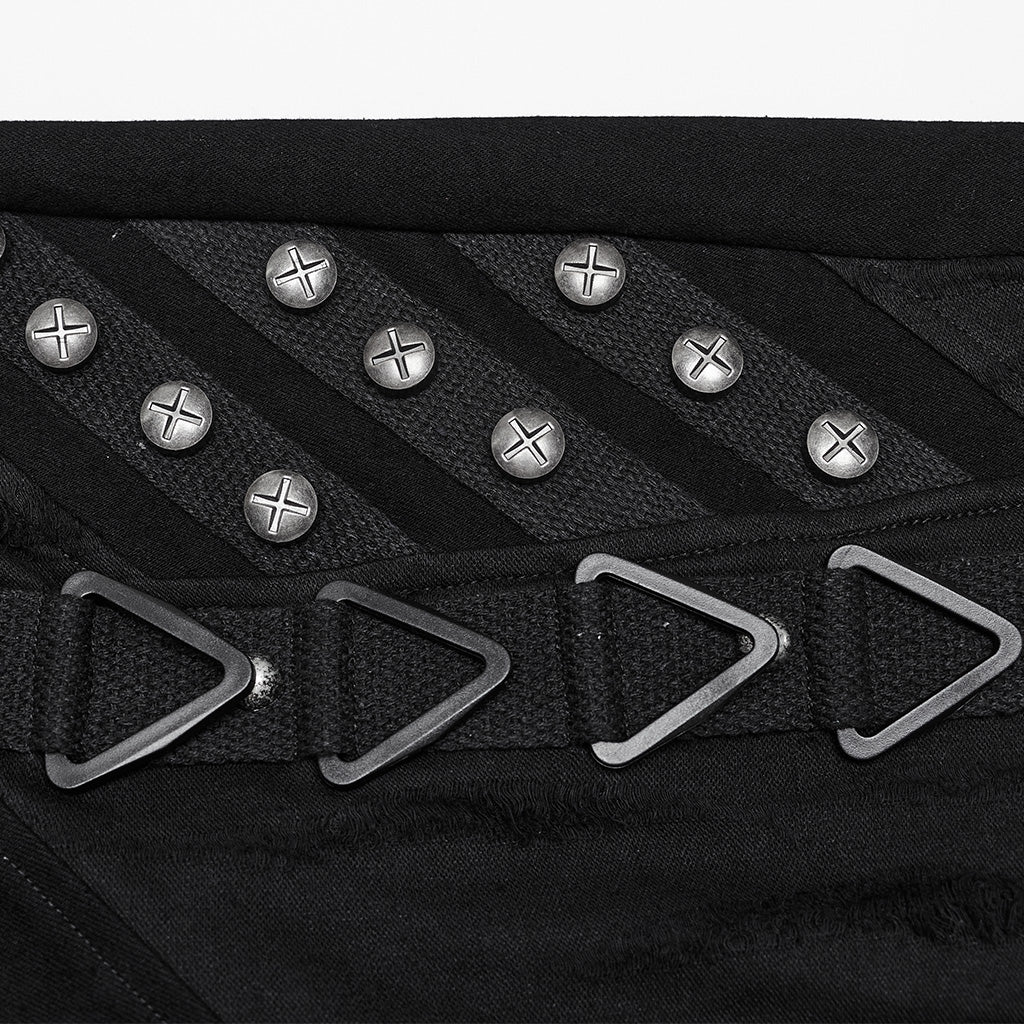 WK-648NCF Edgy Black Punk Pants with Striking Metal Rivet Details - Image 8