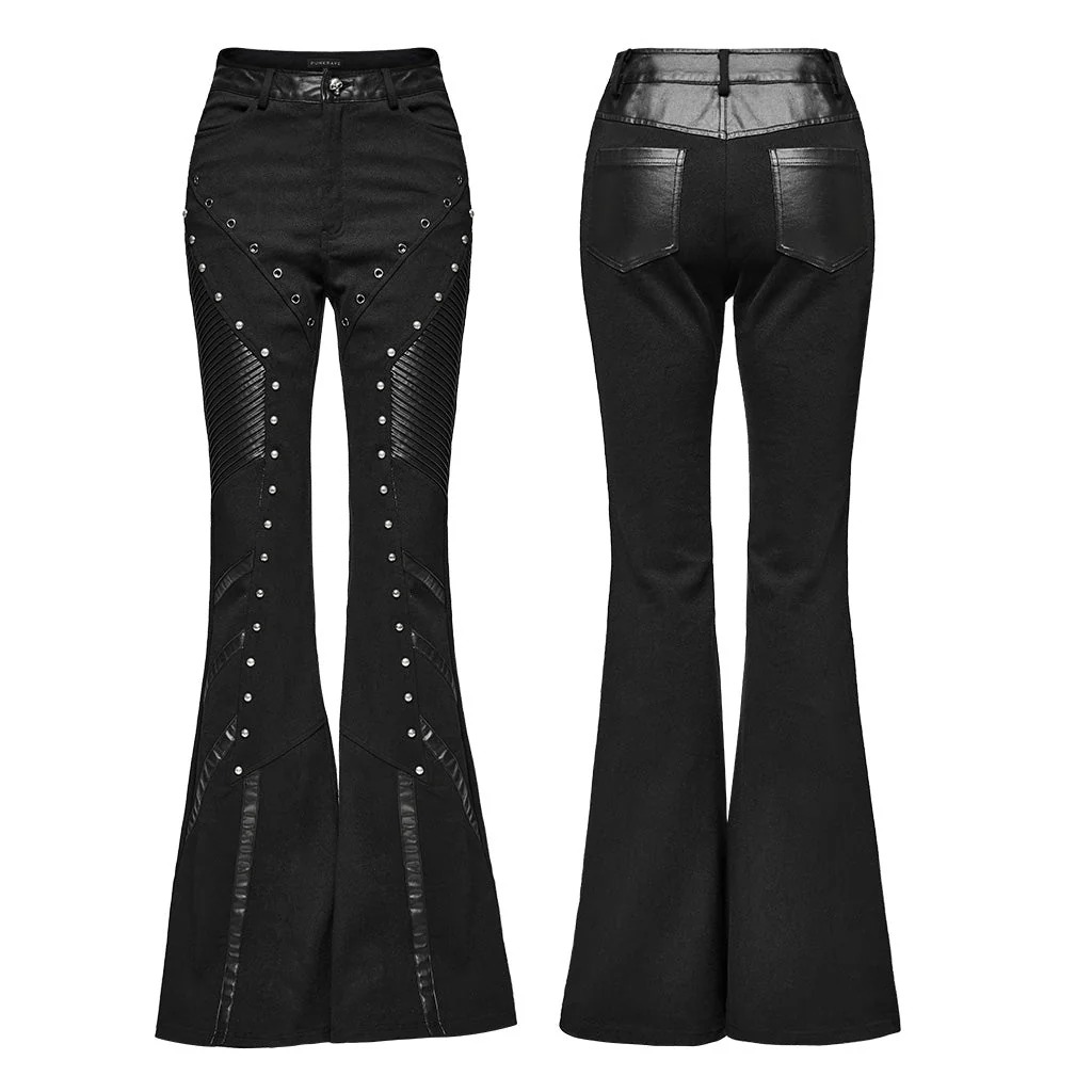 WK-650XCF Edgy Flare Punk Pants with Rivet Detailing and Leather Accents - Image 16