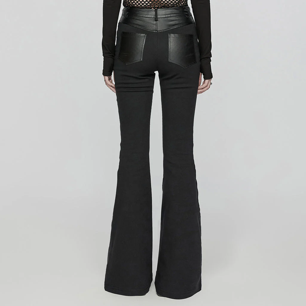 WK-650XCF Edgy Flare Punk Pants with Rivet Detailing and Leather Accents - Image 24