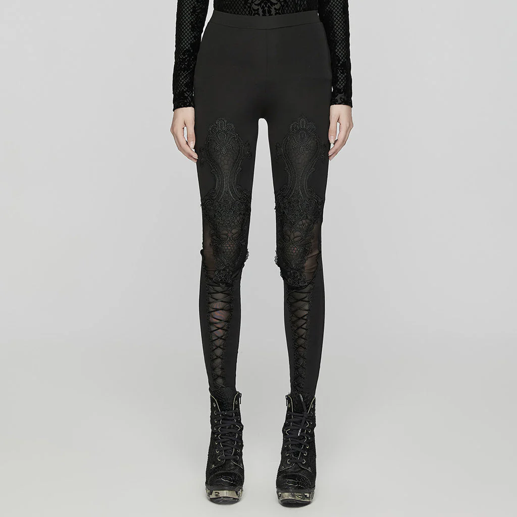 WK-653DDF Gothic Lace-Embroidered Slim-Fit Elastic High-Waisted Pants - Image 21
