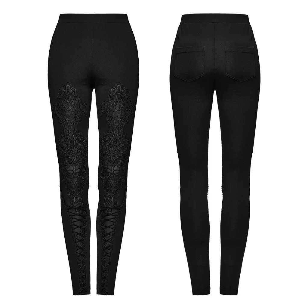 WK-653DDF Gothic Lace-Embroidered Slim-Fit Elastic High-Waisted Pants - Image 25