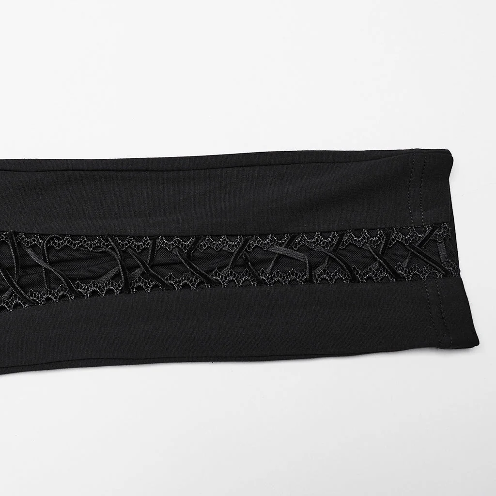 WK-653DDF Gothic Lace-Embroidered Slim-Fit Elastic High-Waisted Pants - Image 9