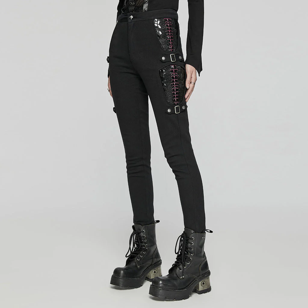 WK-654XCF Slim-Fit black Elastic Punk Pants with Buckle Details - Image 11