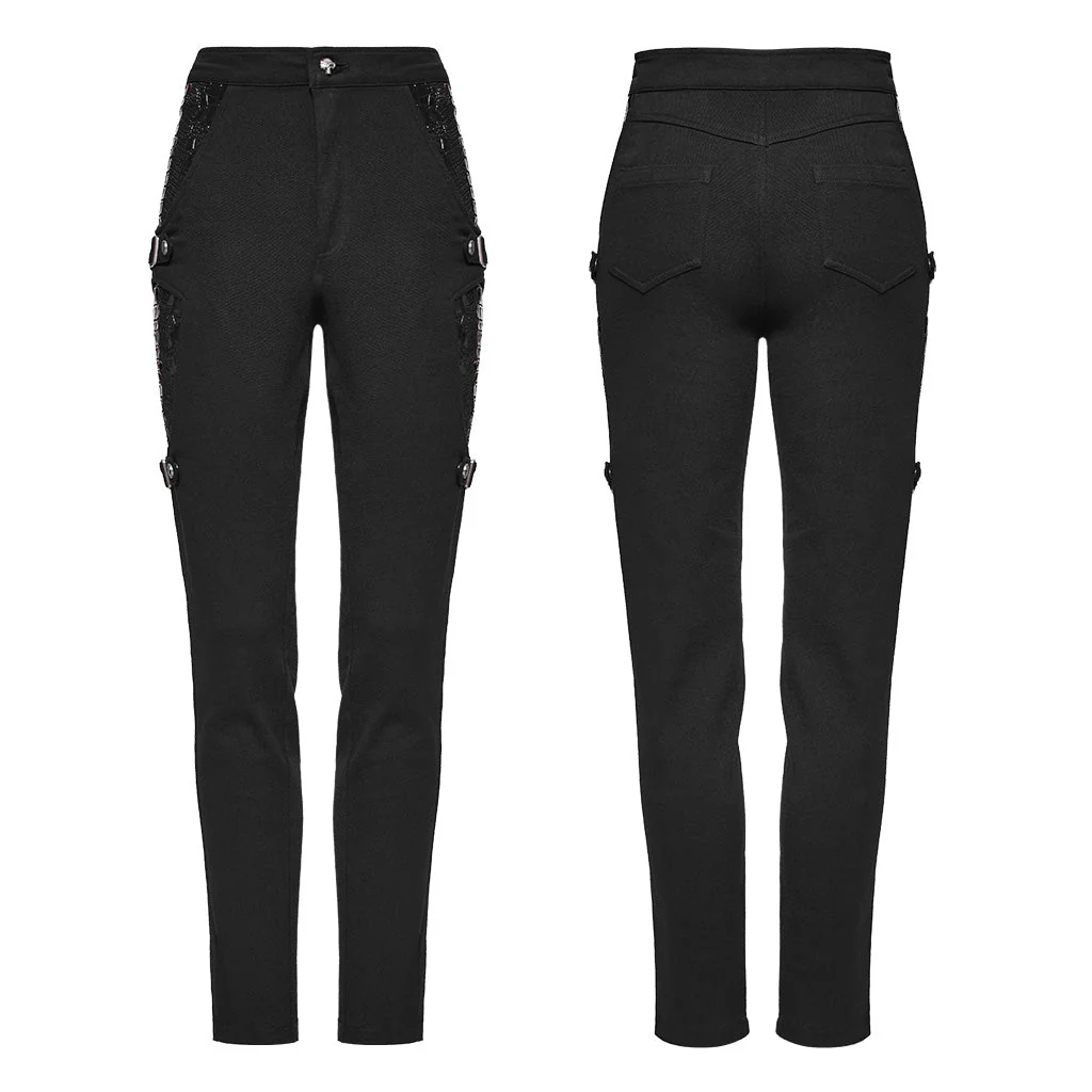 WK-654XCF Slim-Fit black Elastic Punk Pants with Buckle Details - Image 16