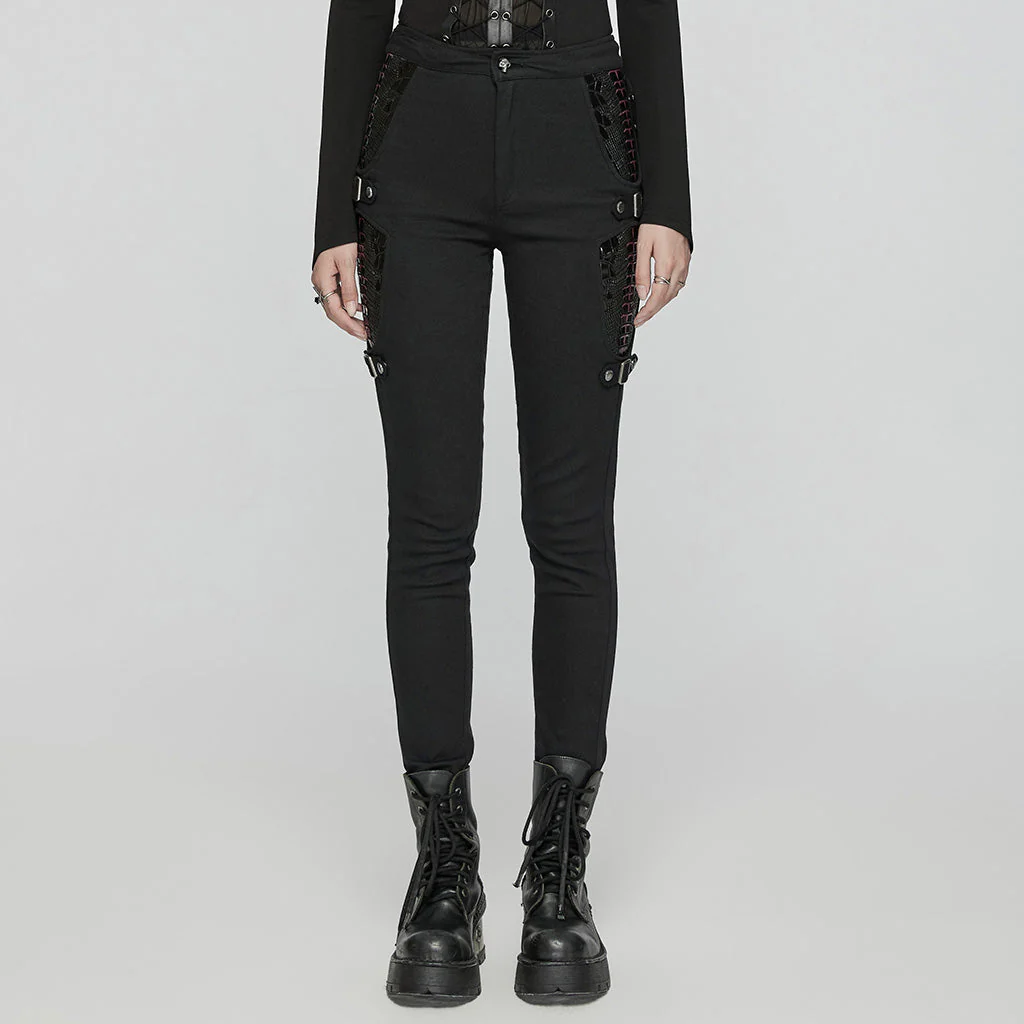 WK-654XCF Slim-Fit black Elastic Punk Pants with Buckle Details - Image 29