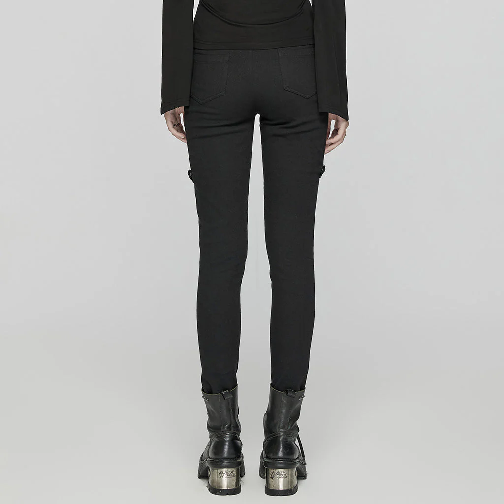 WK-654XCF Slim-Fit black Elastic Punk Pants with Buckle Details - Image 30