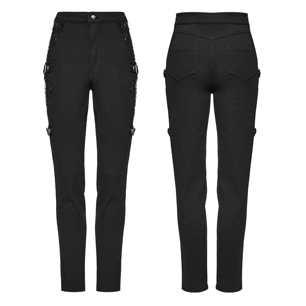 WK-654XCF Slim-Fit black Elastic Punk Pants with Buckle Details - Image 6