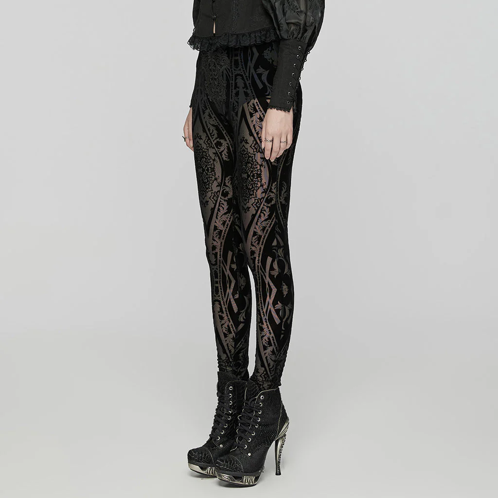 WK-655DDF Gothic Lace Pattern Slim-Fit black Leggings - Image 13