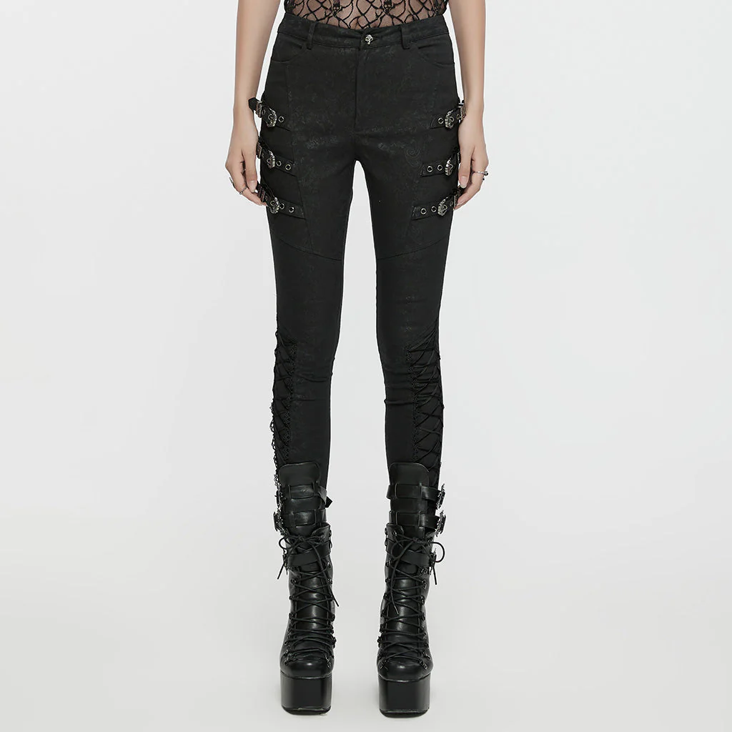 WK-656XCF Edgy Buckle Strap Gothic Punk Pants High Waist Design - Image 11