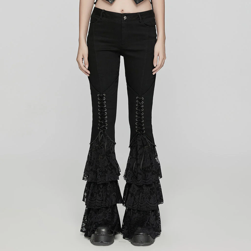 WK-657NCF Vintage Lace Gothic Flare Pants With Corset Detail