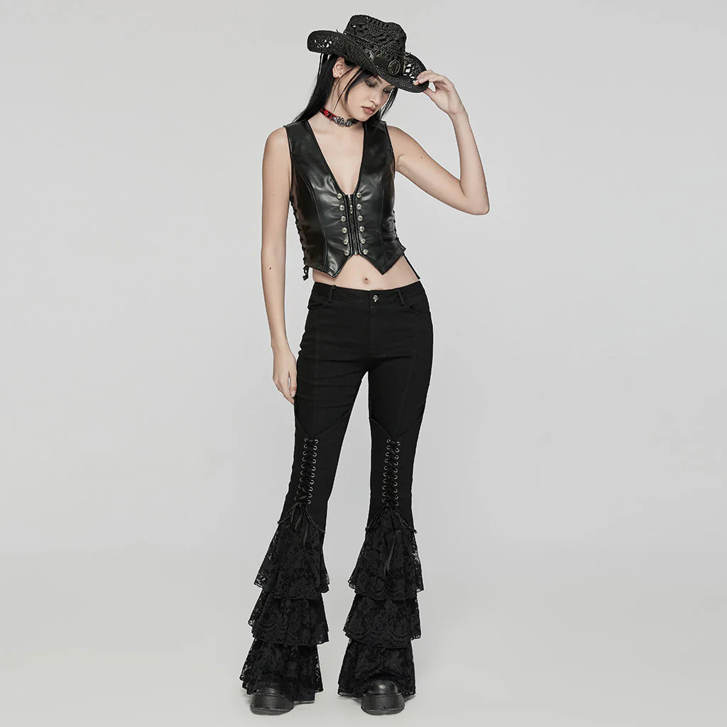 WK-657NCF Vintage Lace Gothic Flare Pants With Corset Detail - Image 15