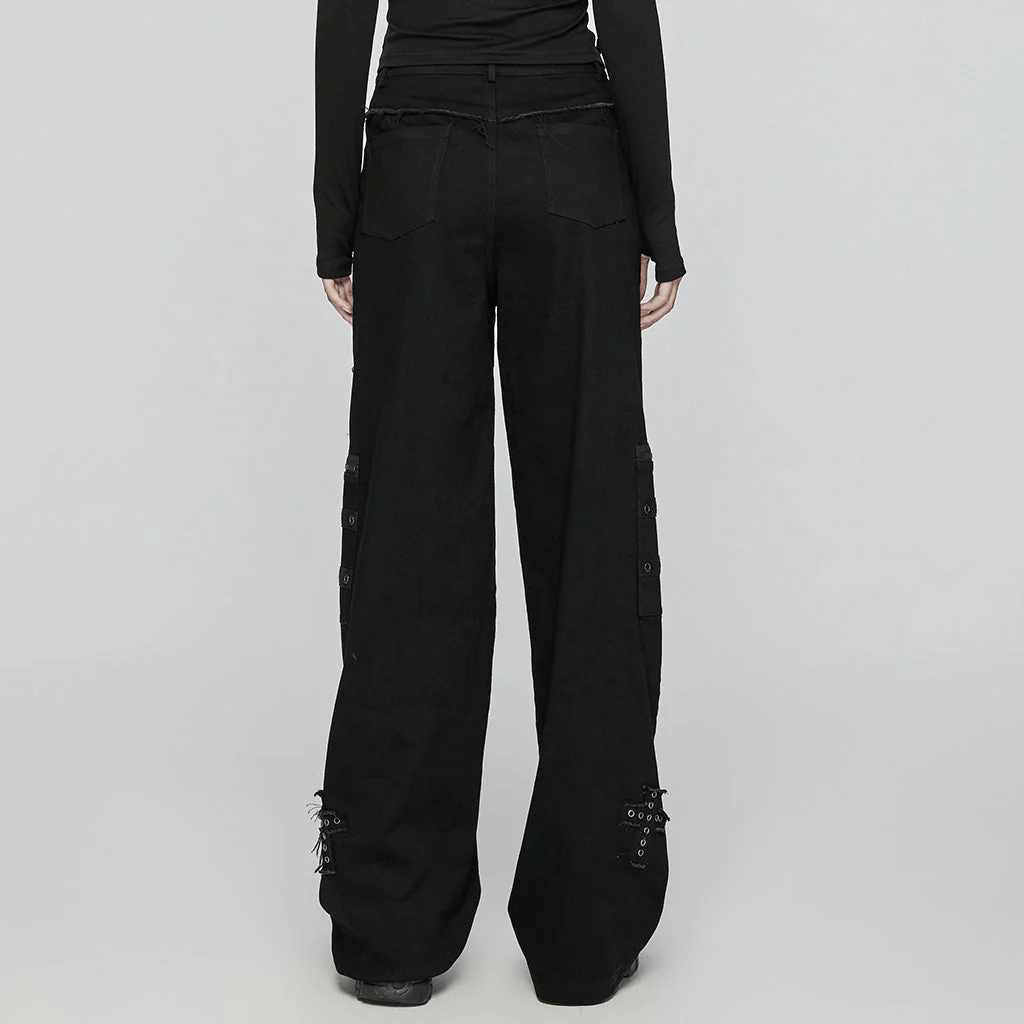 WK-658NCF Gothic Punk Pants Cross Patch Straight black Aesthetic Design - Image 4