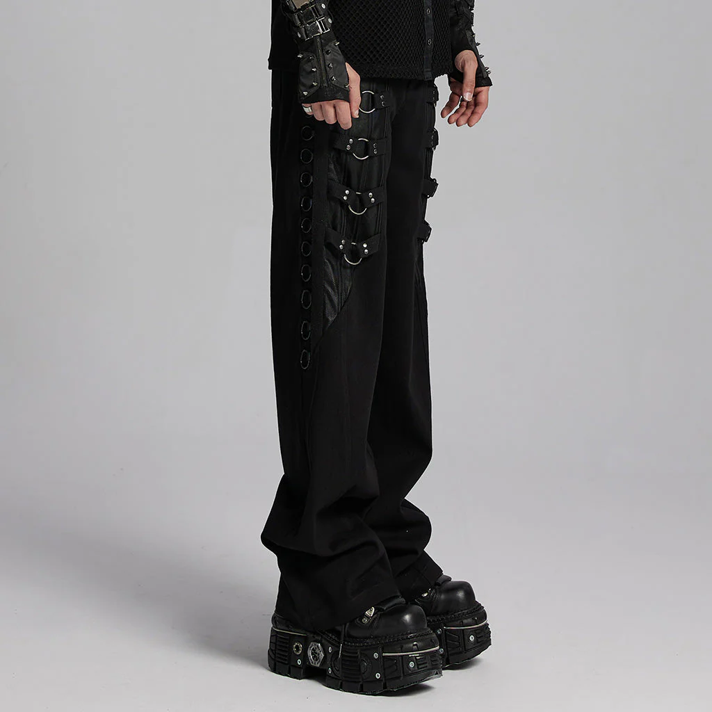 WK-660XCM Mens Gothic Black Strap Buckle Wide Leg Punk Pants - Image 22
