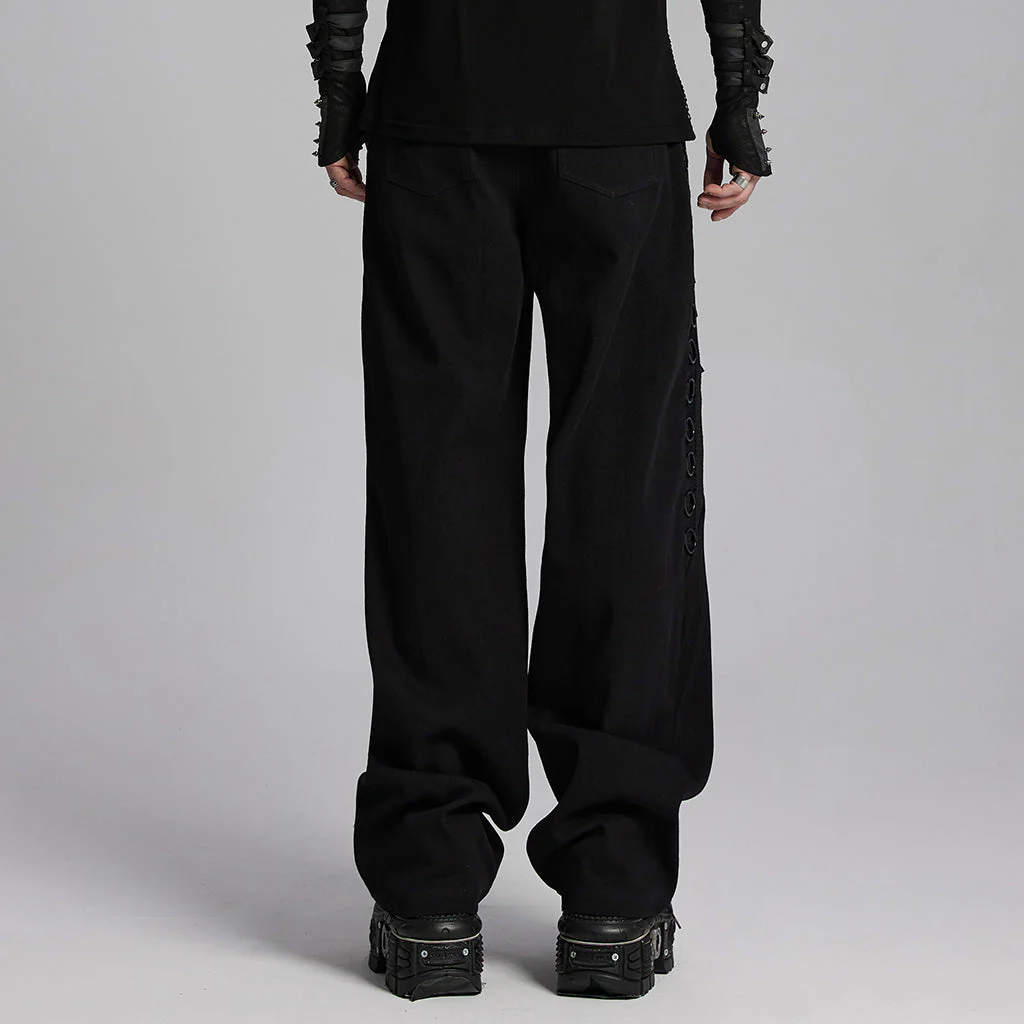 WK-660XCM Mens Gothic Black Strap Buckle Wide Leg Punk Pants - Image 23