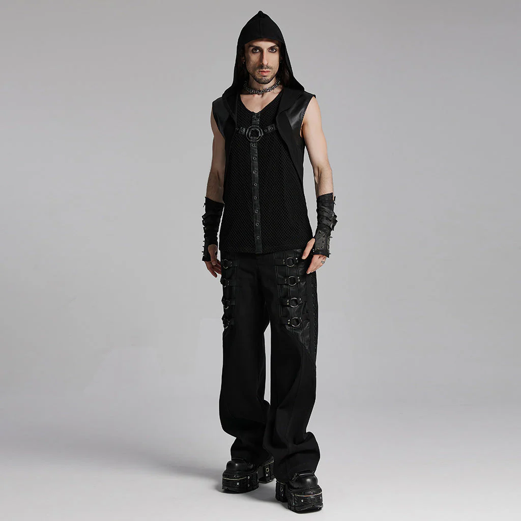 WK-660XCM Mens Gothic Black Strap Buckle Wide Leg Punk Pants - Image 5