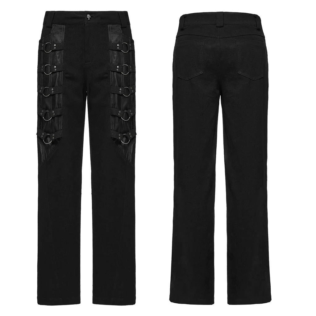 WK-660XCM Mens Gothic Black Strap Buckle Wide Leg Punk Pants - Image 6