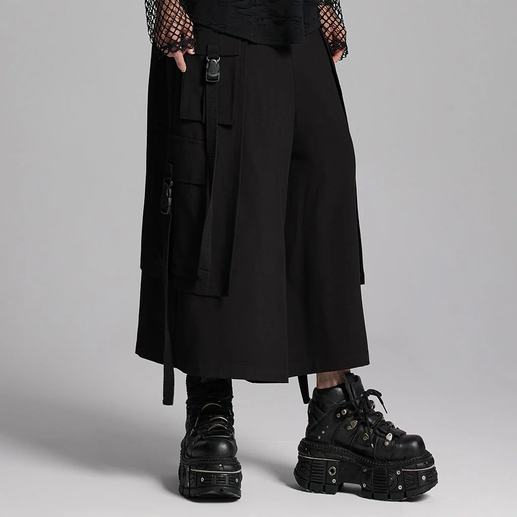 WK-661XCM Gothic Punk Pants Wide Leg Straps Buckle Cargo Style - Image 13