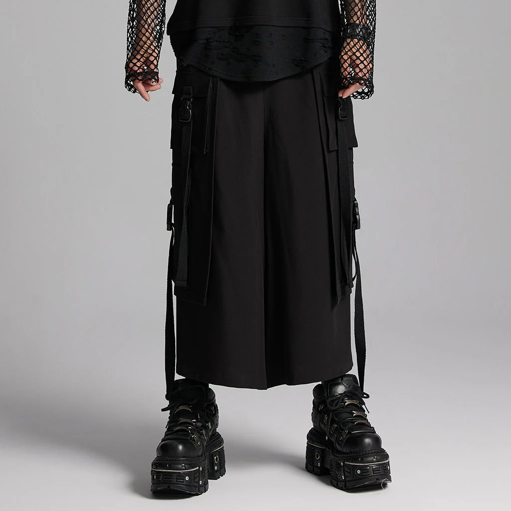 WK-661XCM Gothic Punk Pants Wide Leg Straps Buckle Cargo Style - Image 20