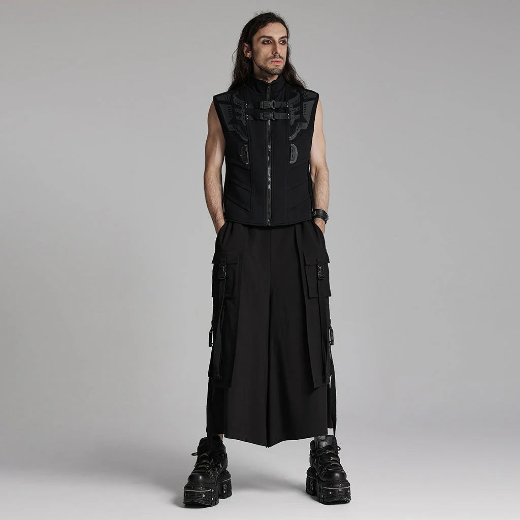 WK-661XCM Gothic Punk Pants Wide Leg Straps Buckle Cargo Style - Image 5