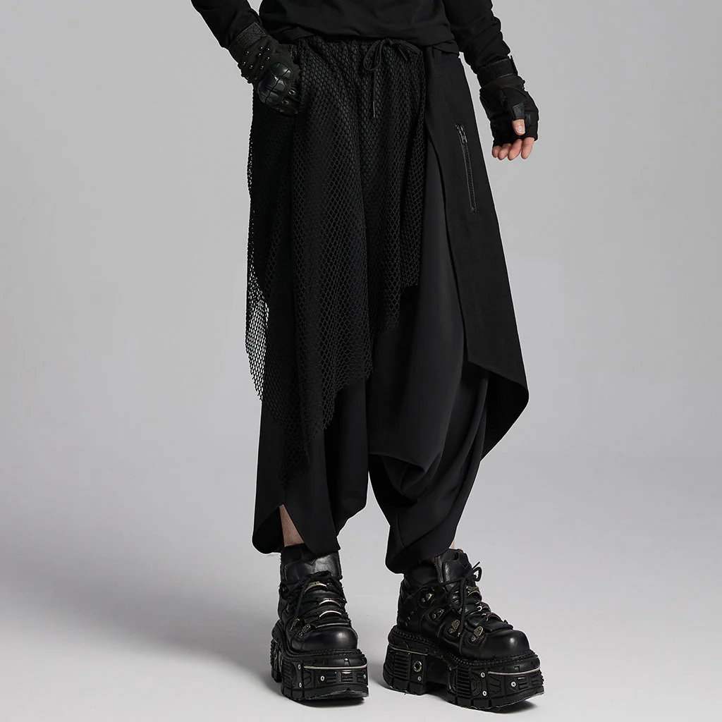 WK-662XCM Gothic Drop Crotch Mesh Layered Punk Pants - Image 3