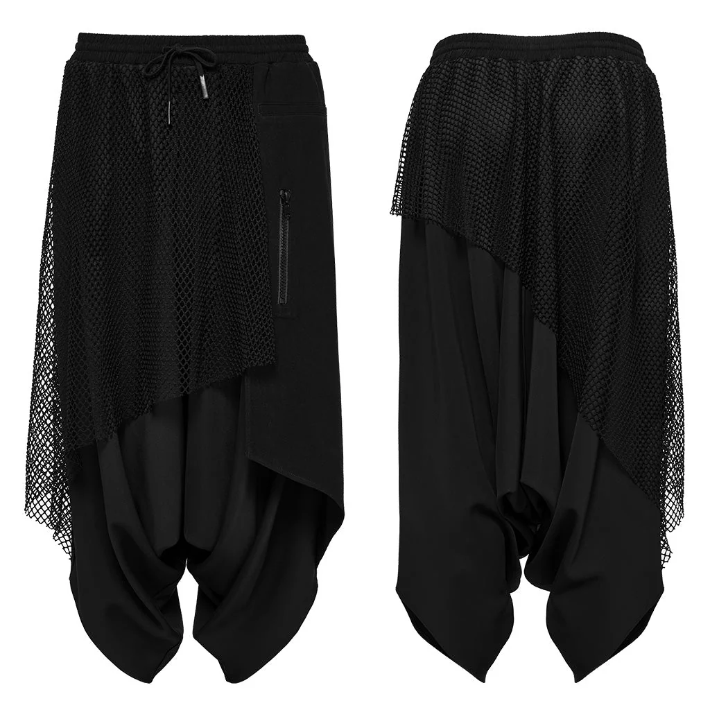 WK-662XCM Gothic Drop Crotch Mesh Layered Punk Pants - Image 6