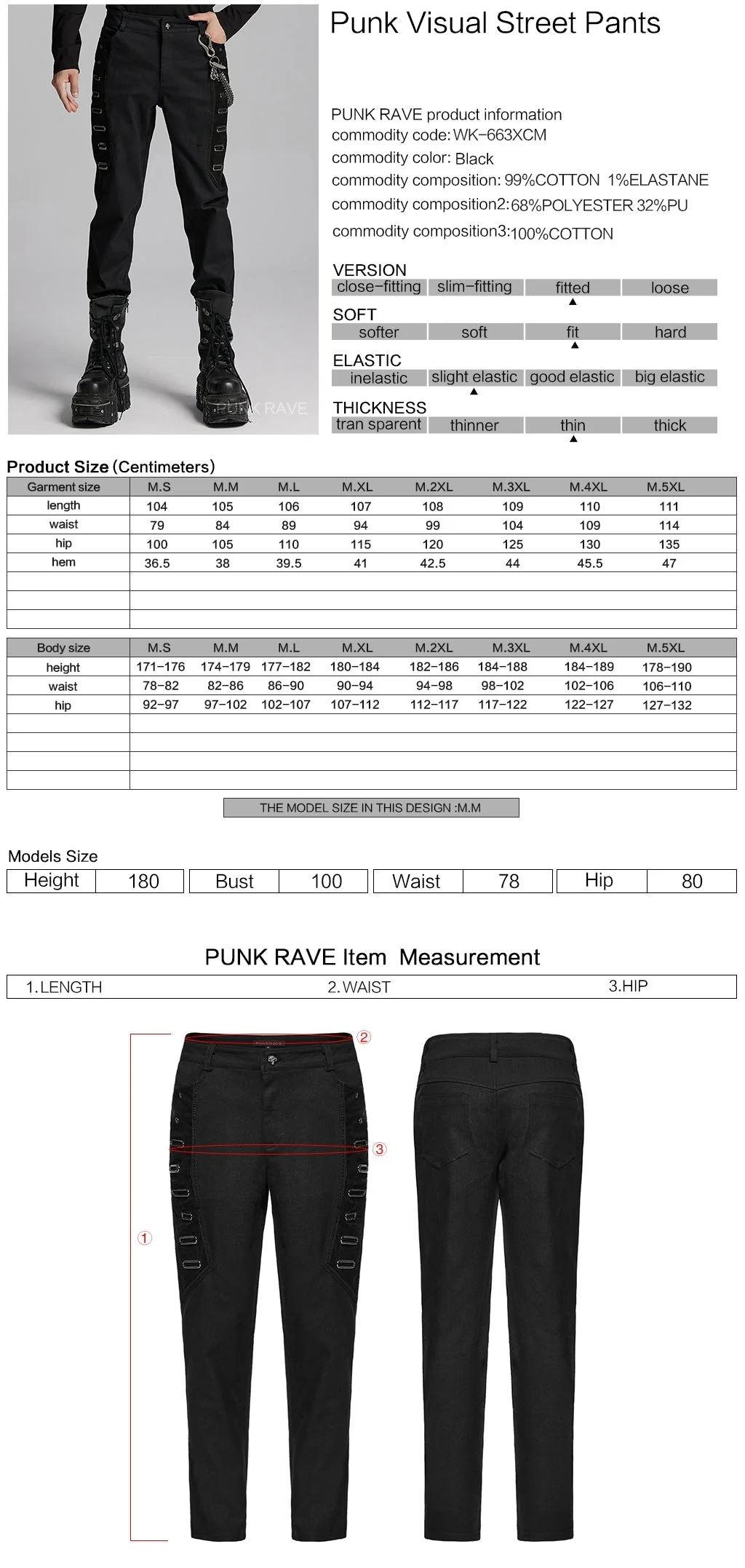 WK-663XCM Edgy Chain-Accent Black Punk Pants with Buckle Details - Image 21