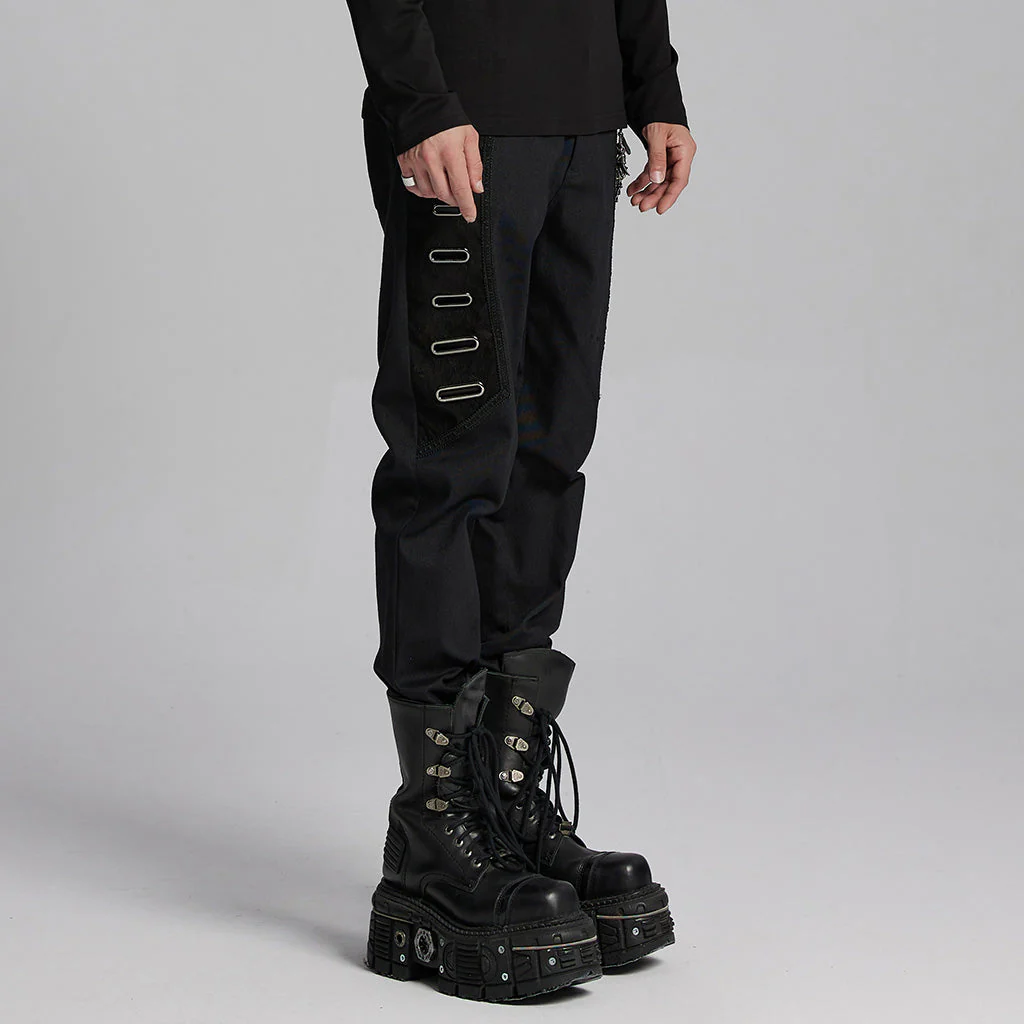 WK-663XCM Edgy Chain-Accent Black Punk Pants with Buckle Details - Image 22