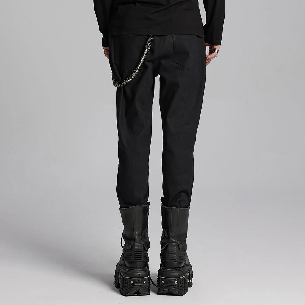 WK-663XCM Edgy Chain-Accent Black Punk Pants with Buckle Details - Image 23