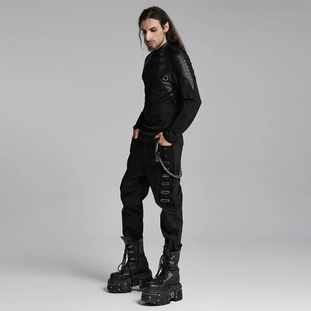WK-663XCM Edgy Chain-Accent Black Punk Pants with Buckle Details - Image 24