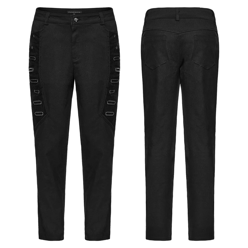 WK-663XCM Edgy Chain-Accent Black Punk Pants with Buckle Details - Image 6