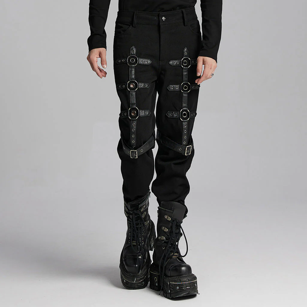 WK-664XCM Gothic Buckle Strap Punk Pants for Edgy Style - Image 10