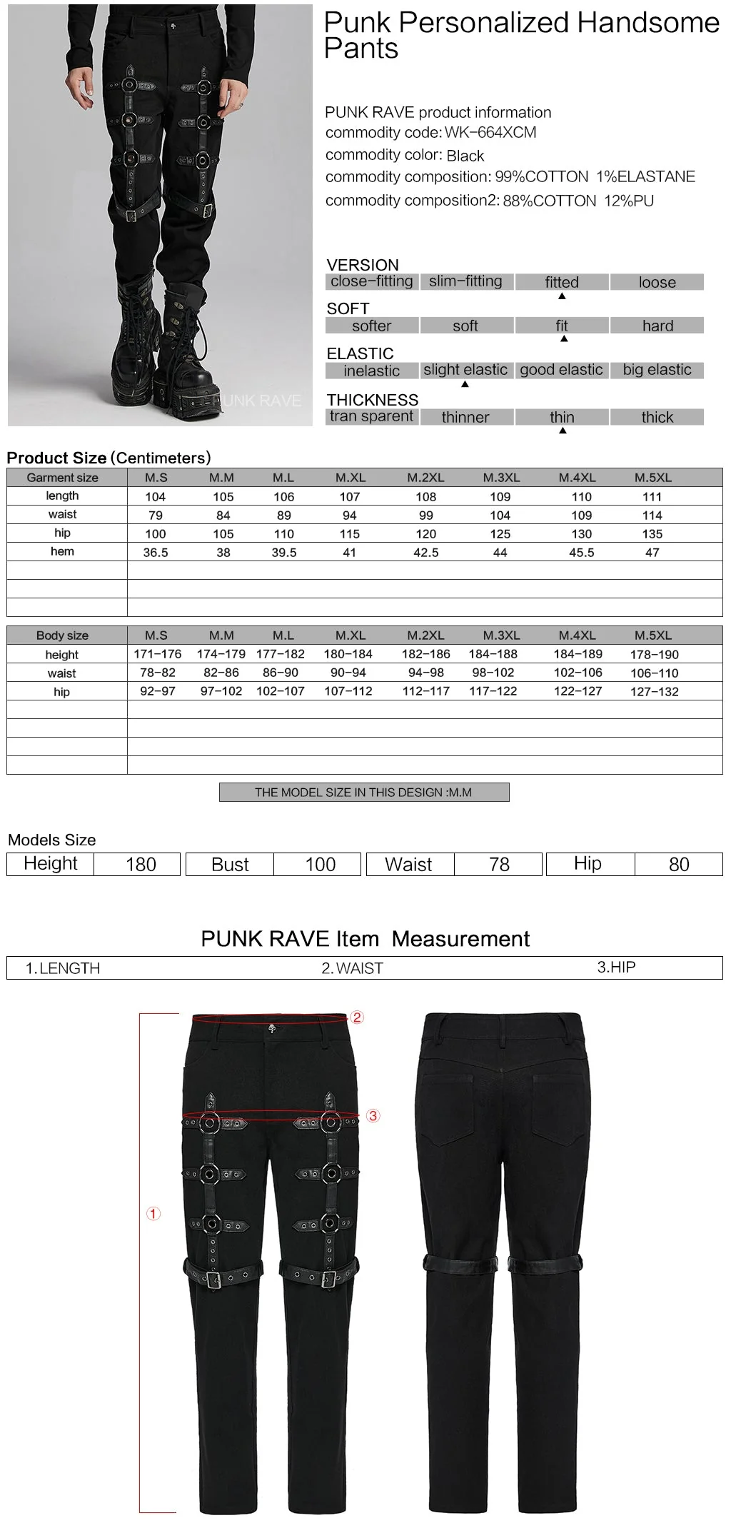 WK-664XCM Gothic Buckle Strap Punk Pants for Edgy Style - Image 2