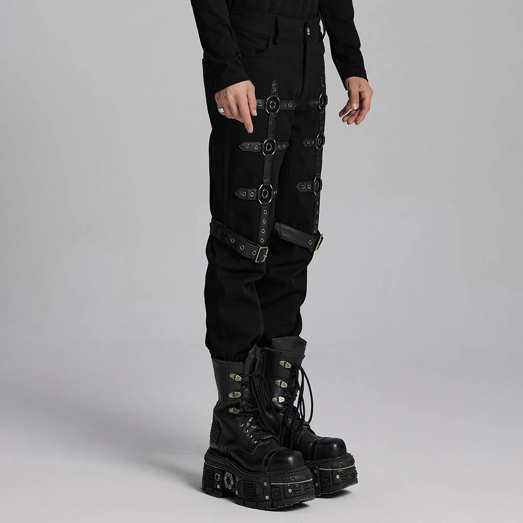 WK-664XCM Gothic Buckle Strap Punk Pants for Edgy Style - Image 3