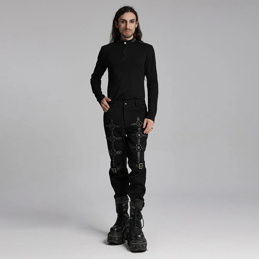 WK-664XCM Gothic Buckle Strap Punk Pants for Edgy Style - Image 5