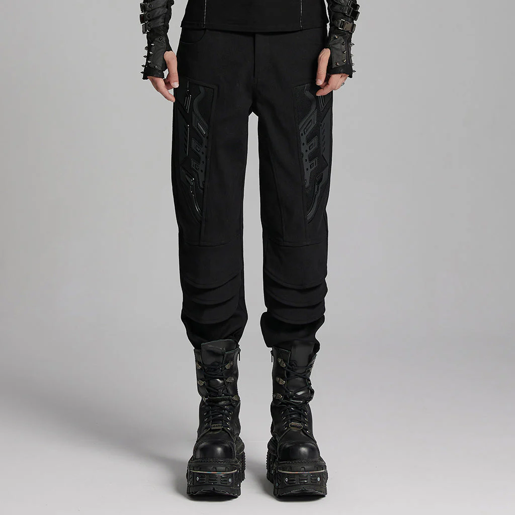WK-665XCM Edgy Black Tactical Punk Pants with Armor Detailing Design