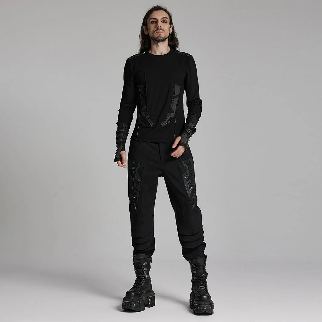 WK-665XCM Edgy Black Tactical Punk Pants with Armor Detailing Design - Image 5