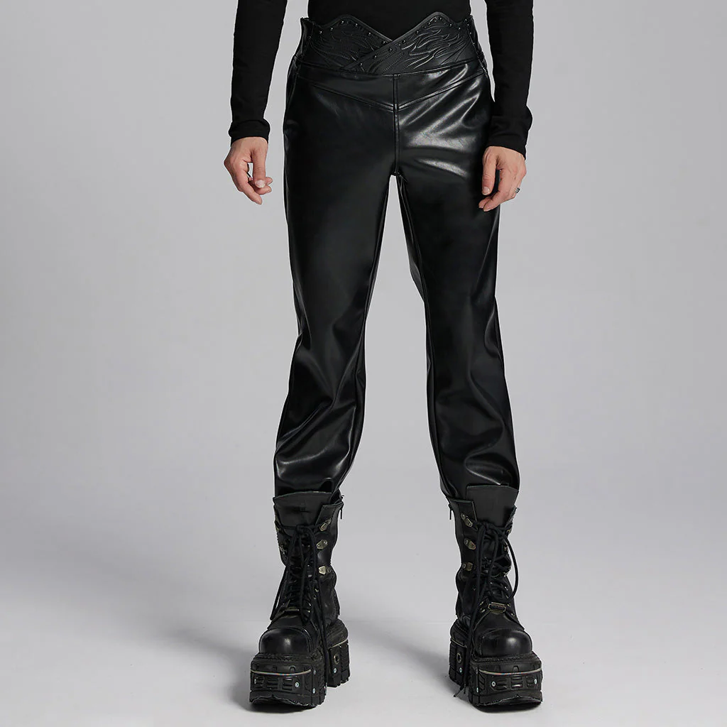 WK-667PCM Edgy Vegan Leather Punk Pants with High Waist Design - Image 11