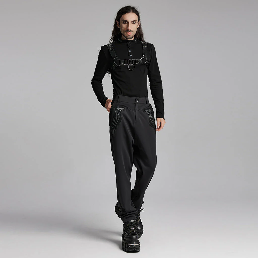 WK-668XCM Mens Punk Pants Gothic Style Black Trousers with Unique Embroidery - Image 5
