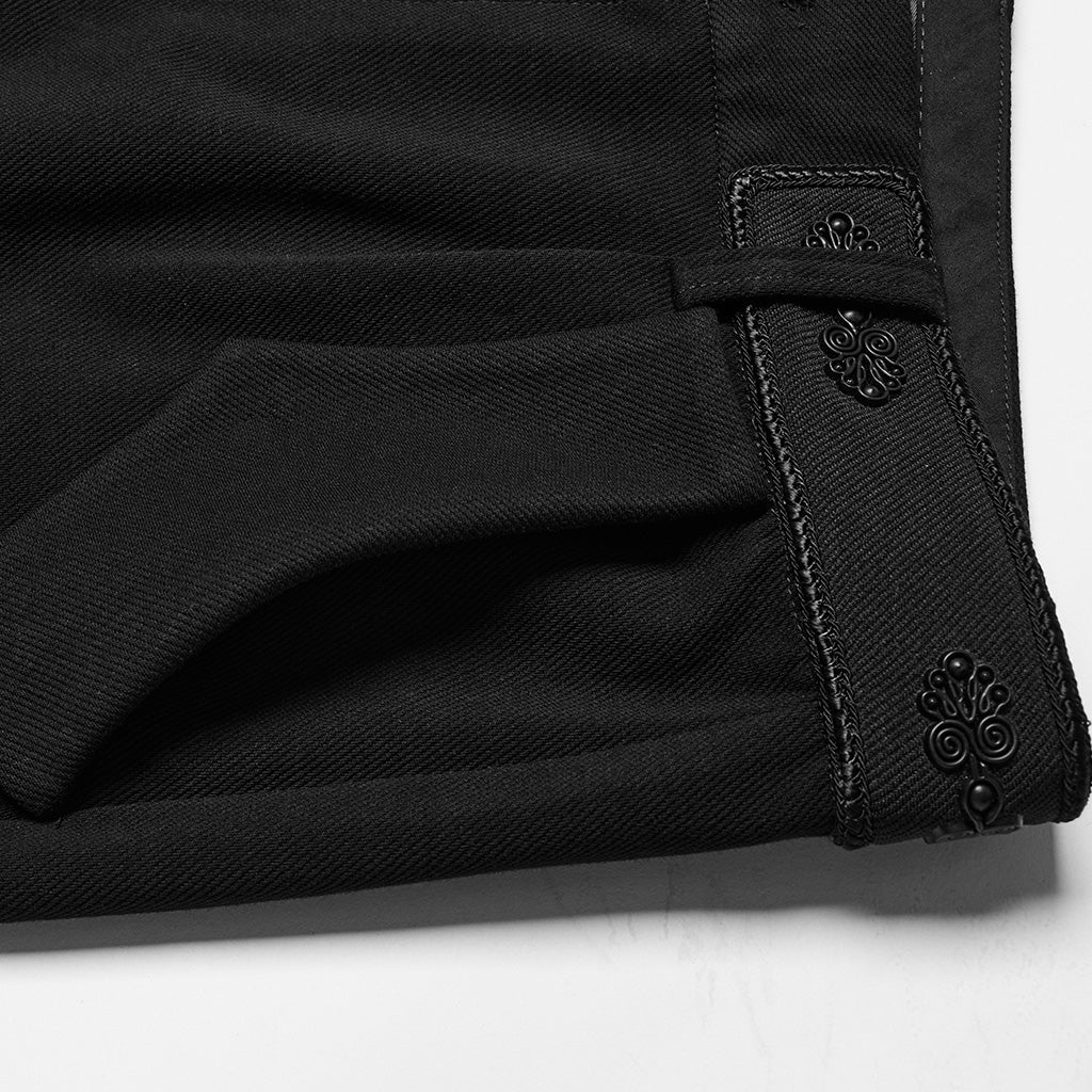 WK-669XCM Gothic Pants Black Slim Fit Classic Buttoned Design Mens Trousers - Image 10
