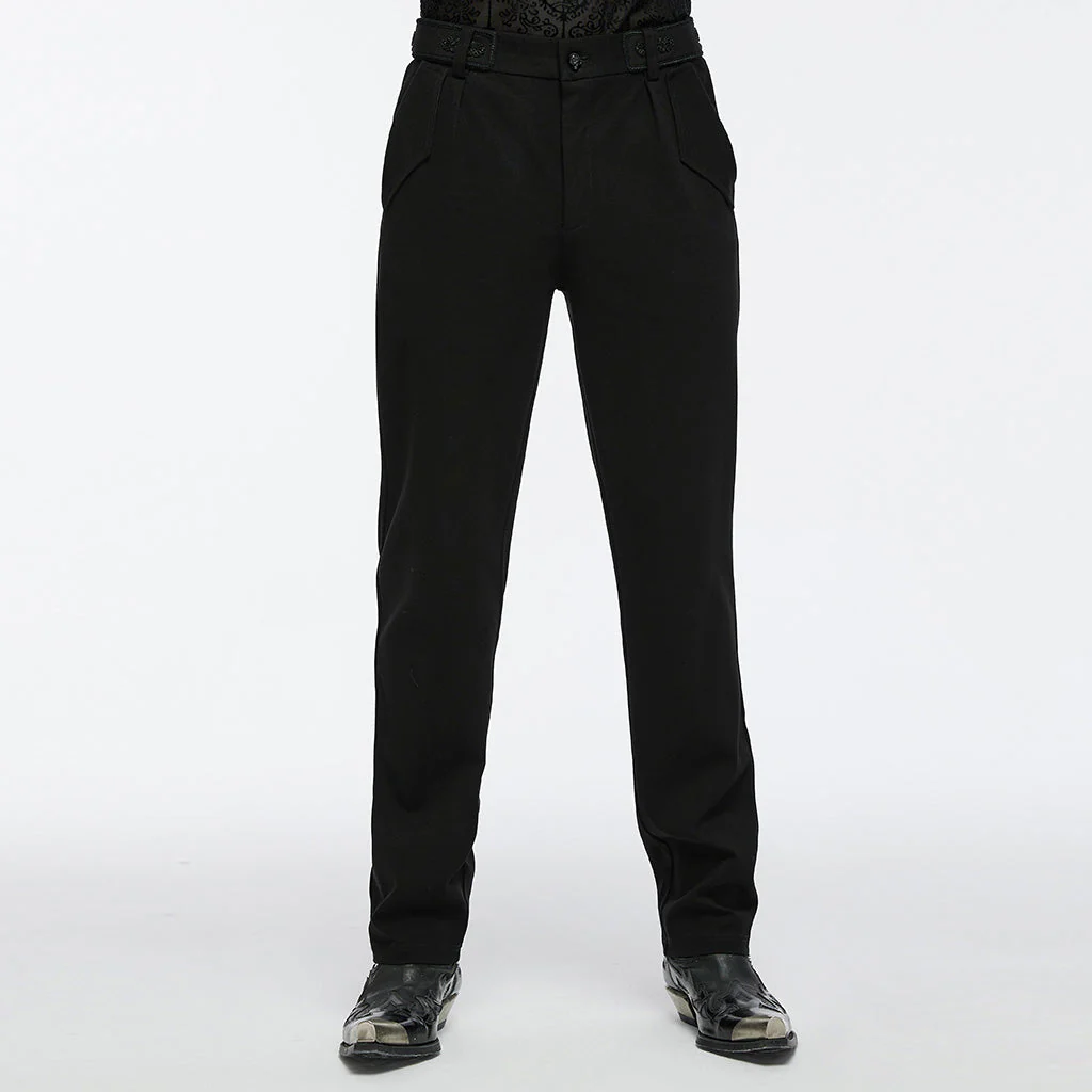 WK-669XCM Gothic Pants Black Slim Fit Classic Buttoned Design Mens Trousers - Image 11