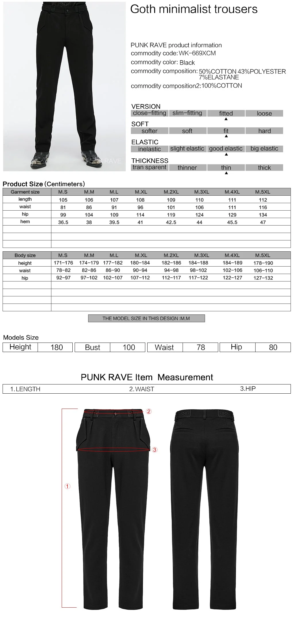 WK-669XCM Gothic Pants Black Slim Fit Classic Buttoned Design Mens Trousers - Image 12